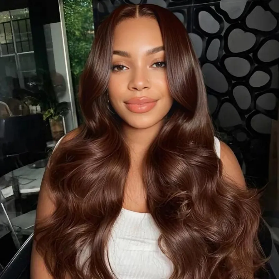 Chocolate Brown Wig Body Wave Human Hair Wigs 13X6 Hd Lace Frontal Wig 250 Density Brown Colored Pre Plucked Brazilian Lace Front Wigs