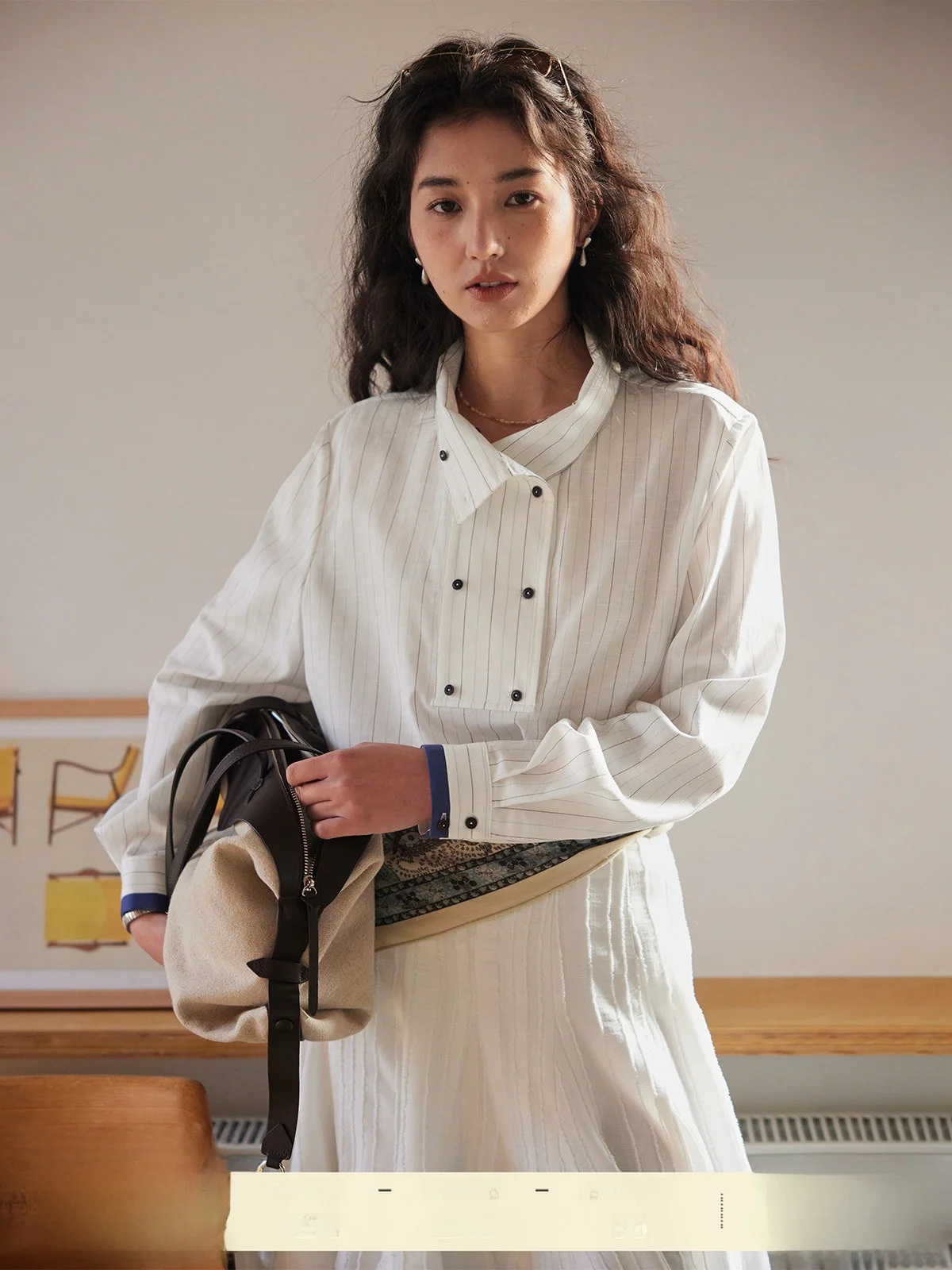 

Solighter Women's Long Sve irt New Arrival Double Button Stripe Pattern Loose Fit Comfortable Cotton Blend Spring Faion