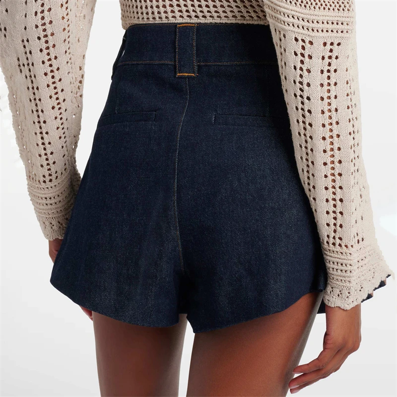 New Summer Women's Cotton Blend Washed Mid-Waist Denim Shorts (Y2K) High-Quality Fashionable Casual A-Line Mini Pleated Skirt