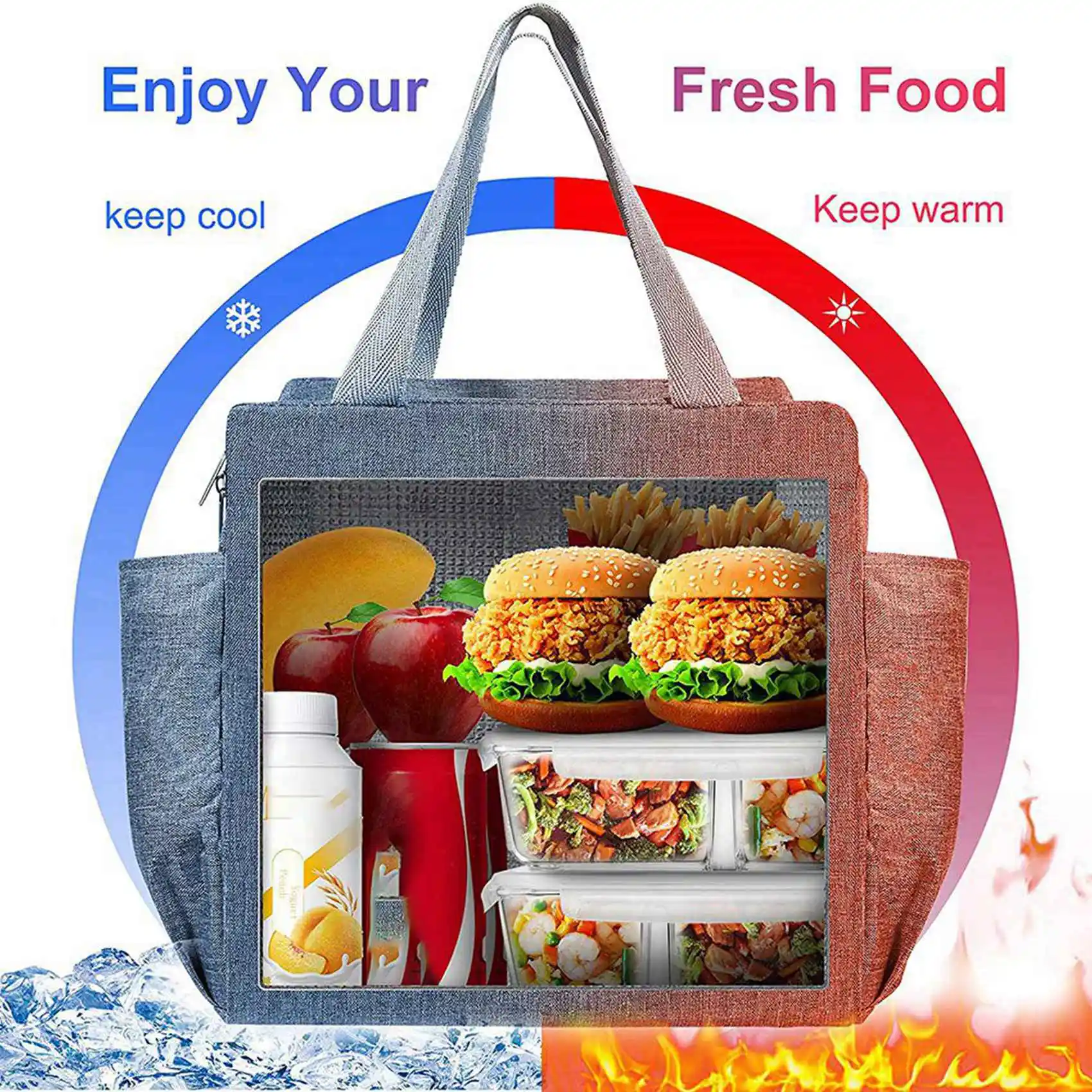 A39M 2X Insulated Lunch Bag With Dual Side Pockets Thermal Lunch Tote Bag Women Men Adults Large Capacity For Work School