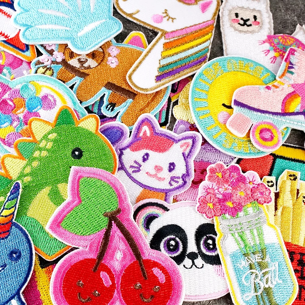 27Pcs/Lot Cat Horse Lollipop Dinosaur Patches Embroidery Applique Ironing Clothing Sewing Supplies Decorative Handmade Patch
