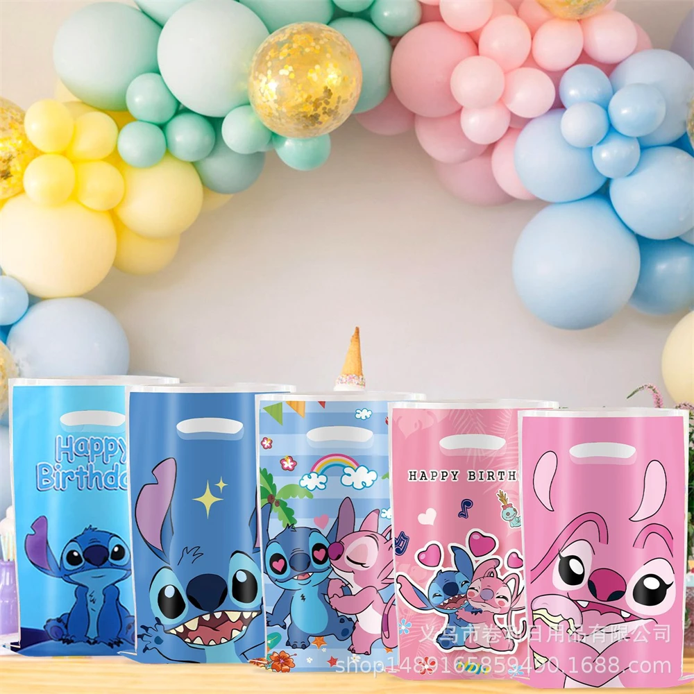 Stich Cartoon Engel Thema 10 teile/los Alles Gute Zum Geburtstag Party Mädchen Kinder Jungen Gefälligkeiten Geschenke Überraschung Süßigkeiten Taschen Dekorationen Beute Taschen