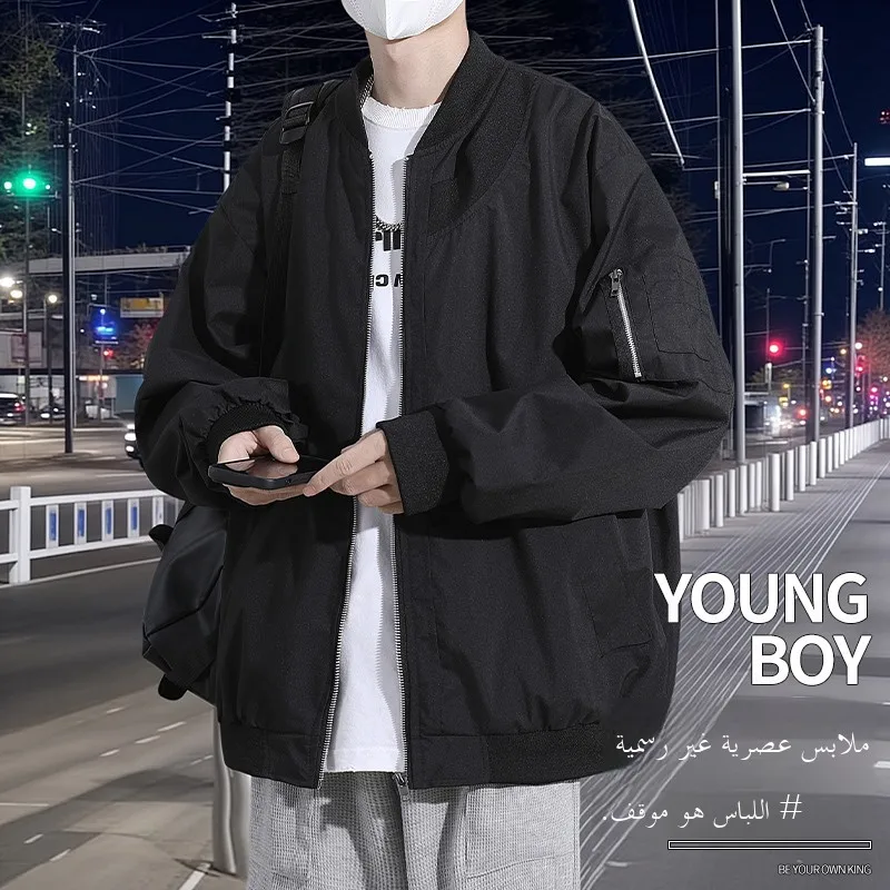 

Loose Fit Baseball Collar Jaet for Men And Women Autumn Busin Casual Polyester Fabric Couples Outerwear Long Sve Zipp...