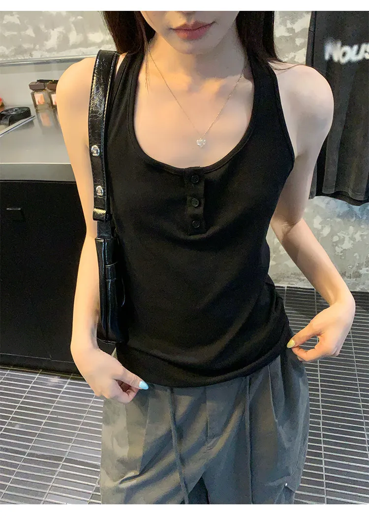 NUOMICI Stunning women's summer halter-neck camisole featuring a backless design—perfect for a trendy, bold, and stylish look.