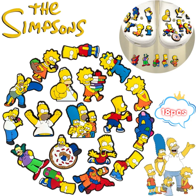 Die Simpsons Marge Bart Homer 18-Knopf-Set mit niedlichen, hochwertigen Cartoon-Figuren-Mustern, Unisex-DIY-Schuhe, vielseitiges Zubehör
