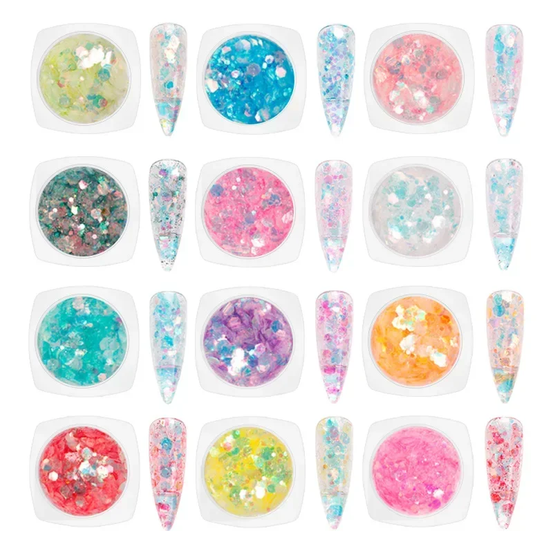 12 Colors Powder Sparkly Hexagon Nail Glitter Laser Iridescent Nail Art Glitter Sequins Manicure DIY Accessories