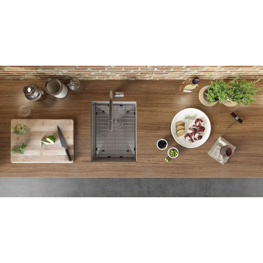 Ruvati RVH7110 حوض بار 14 بوصة 16 مقياس وعاء واحد من الفولاذ المقاوم للصدأ لتركيب سطح المطبخ والبار Dur