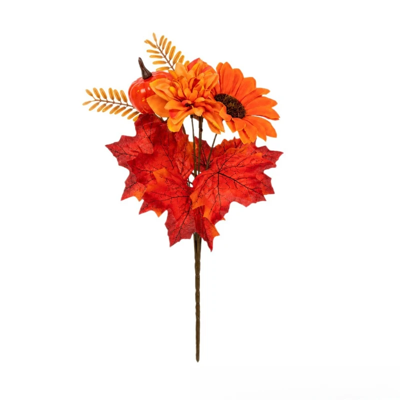 Artificial Pumpkin Halloween Tabletop Decor – Party Ornament Set with Maple Leaf Pinecone for Festive Display