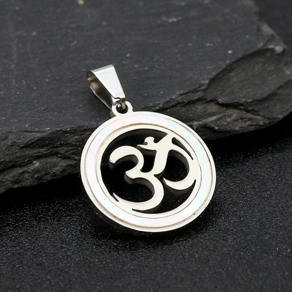 Titanium Steel Om Pendant Silver Color Hollow Sacred Sanskrit Mantra Charms Buddhism Amulet Necklace Woman Female Collar Jewelry