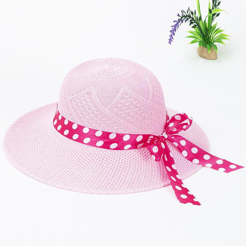 Sun Hats Wide Brim Bow Knot Straw Solid Color Women Hats Ladies Caps Sun Protection Ribbon Girls Outdoor Summer Sunshade Hat