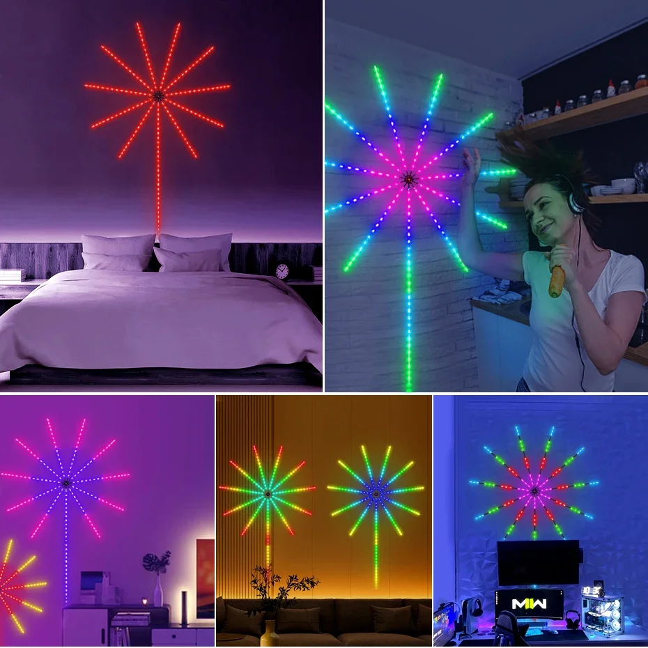 Bluetooth Smart Firework LED Light Strip, Remoto, Interior, Casa, Quarto, Festa, Decoração de Bar, Fadas, Luzes de Natal, DIY