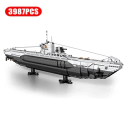 3987PCS U Shaped Submarine Building Blocks Undersea Ship Model Bricks With Base Bracket Desktop Deco Kids DIY Toys Holiday Gifts