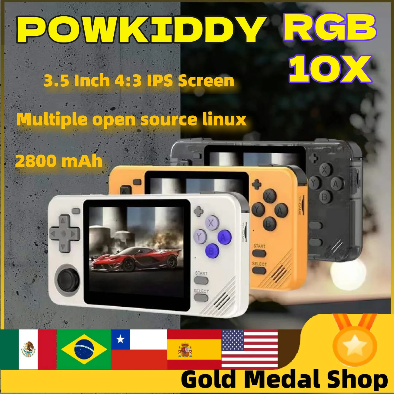 POWKIDDY RGB10X Handheld Game Console 3.5 Inch 4:3 IPS Screen ArkOS Opendinglinux Gaming RK3326 Portable Video Game Player