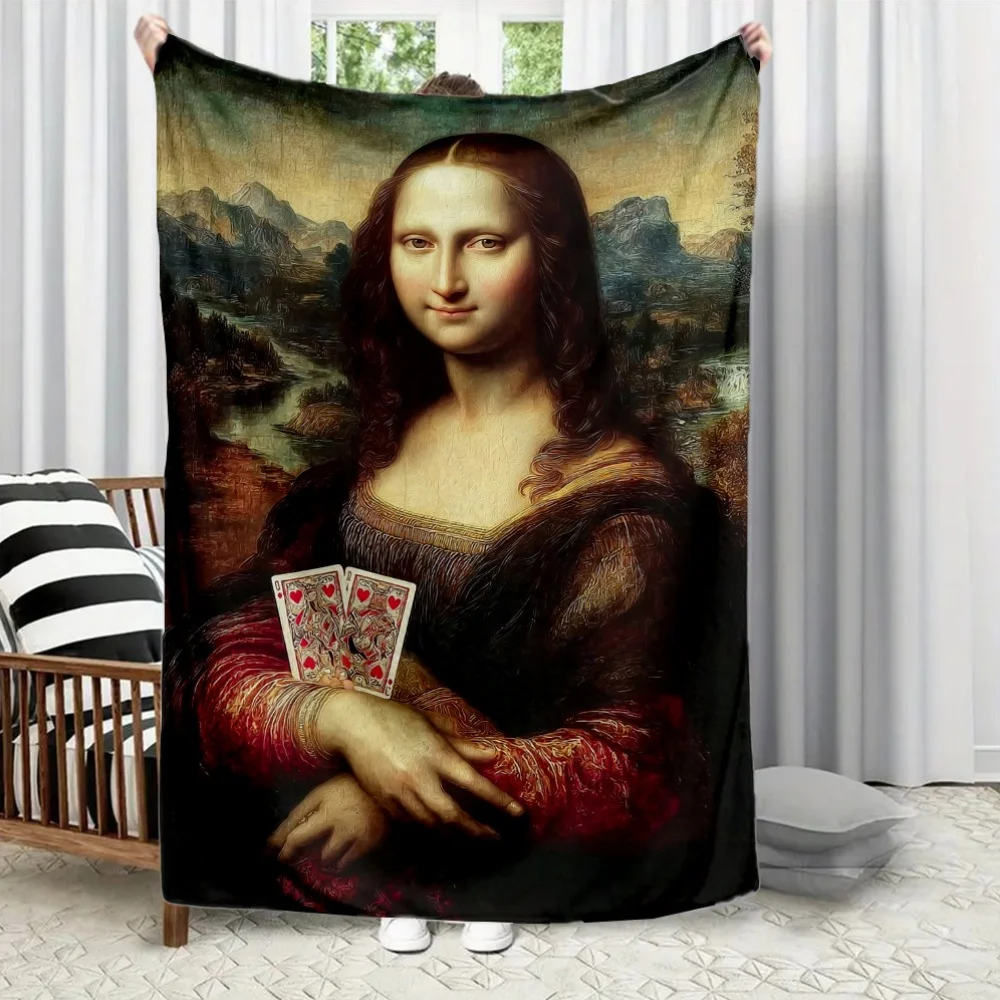 Interesting patterns of the Mona Lisa Flannel printed blanket suitable for all seasons suitable for room office sofa and travel