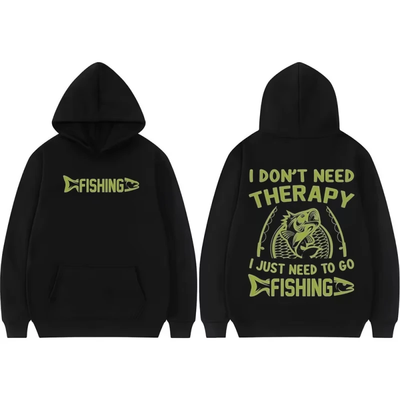 

Street Men's Sports Fleece Pullover for Autumn - Winter, Hoodie with "I Don't Need Therapy I Just Need To Go Fishing" Print 2025