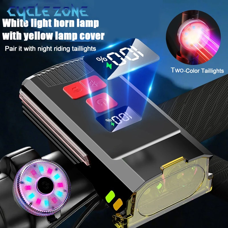 

MTB Bike Horn Front Rear Light Set Bicycle Headlight with Foggy Lamp Cover Digital Display Warning Side Light Cycling Accessorie