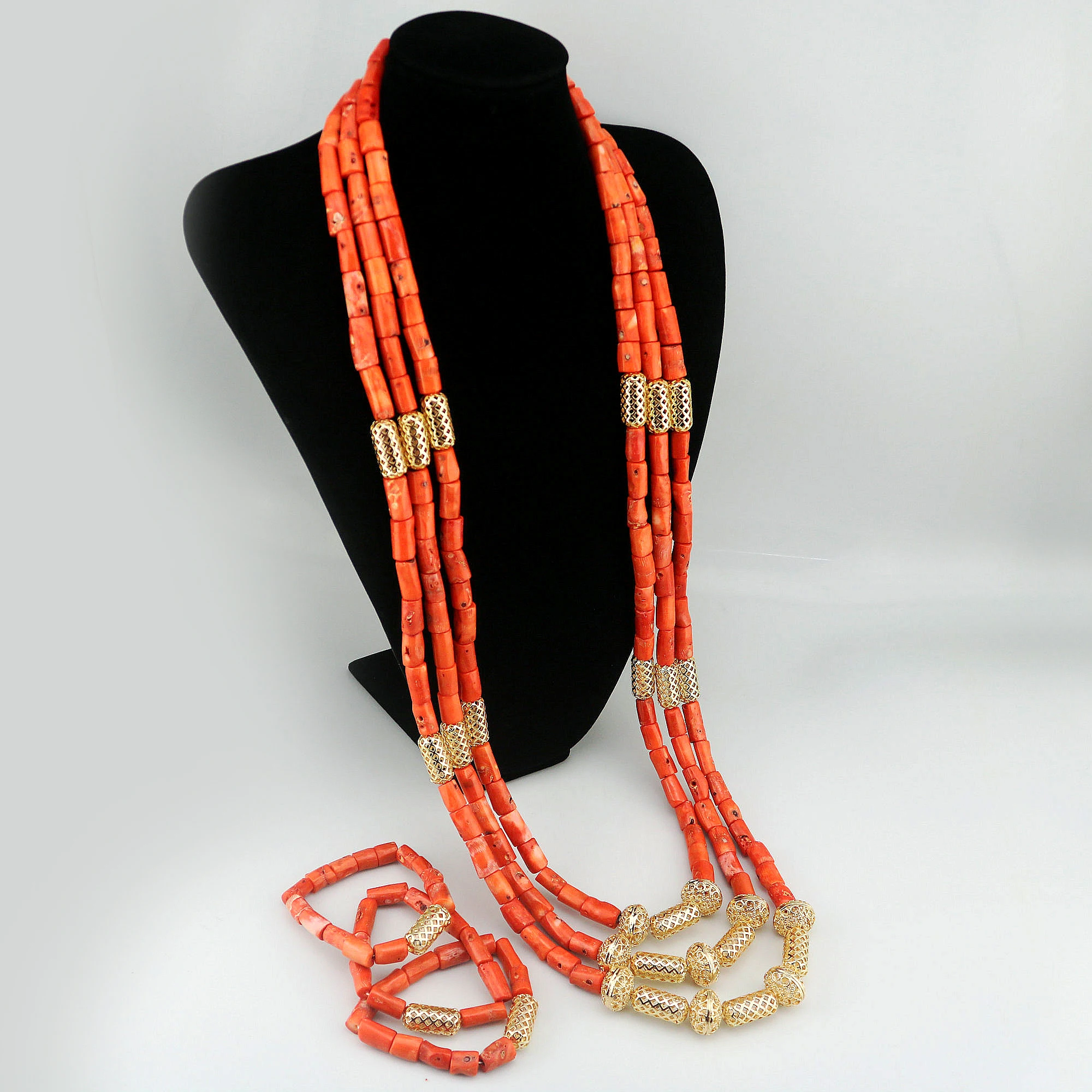 

African Beads Wedding Necklace Set Artificial Coral Beads Jewelry Set Wholesale Nigeria Bride Wedding