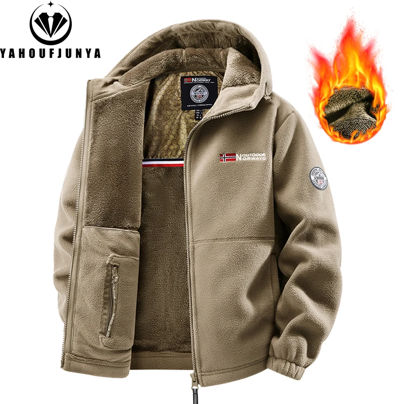 

2026 весна осень мужская уличная ветрозащитная куртка с капюшоном для отдыха мужская флисовая теплая однотонная модная стильная брендовая куртка пальто мужское