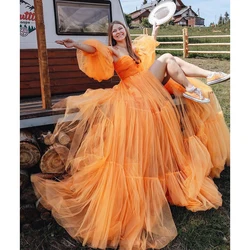 Kadisua Orange Puff Evening Dress for Women Organza Draped Floor Length Half Sleeve Split Special Event Vestidos Prom Gown 2024