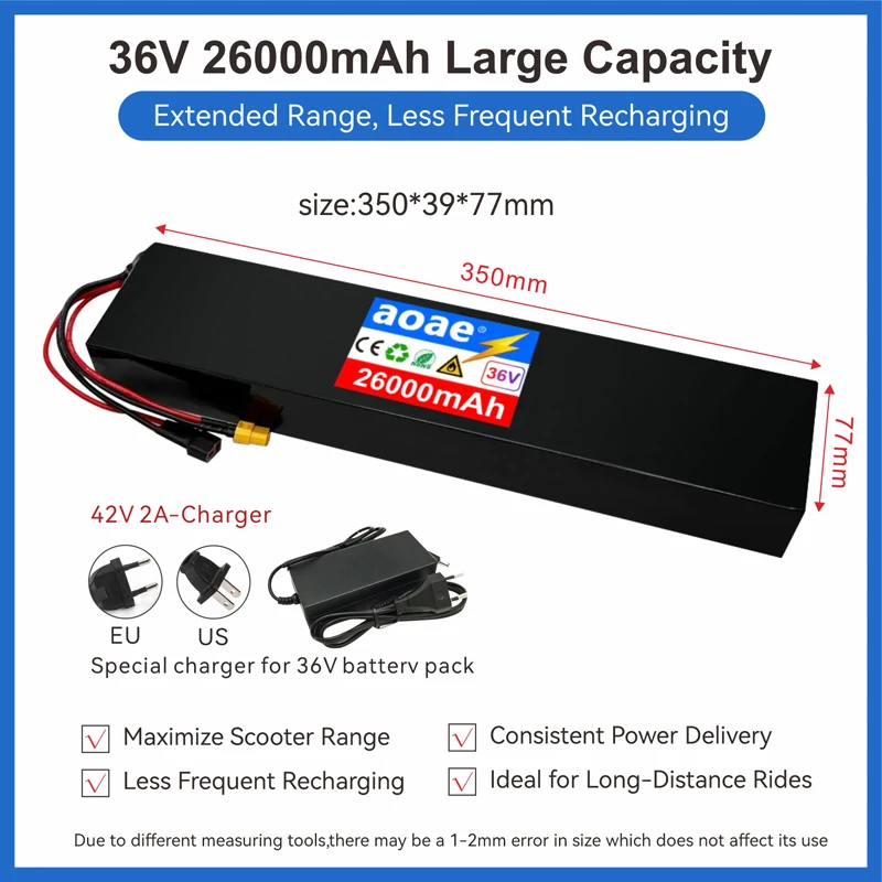 36V 10S4P 14Ah Grade A 18650 Lithium Battery Pack with BMS XT30/JST Connector, Long Range Scooter Battery for M365 500W-1000W
