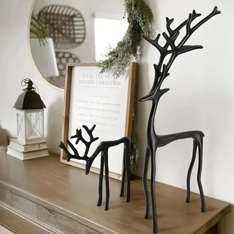1/2PCS Premium Black Alloy Deer Sculptures Modern Home Decor Ornaments for Holiday Mantel Living Room Office Festival Gifts