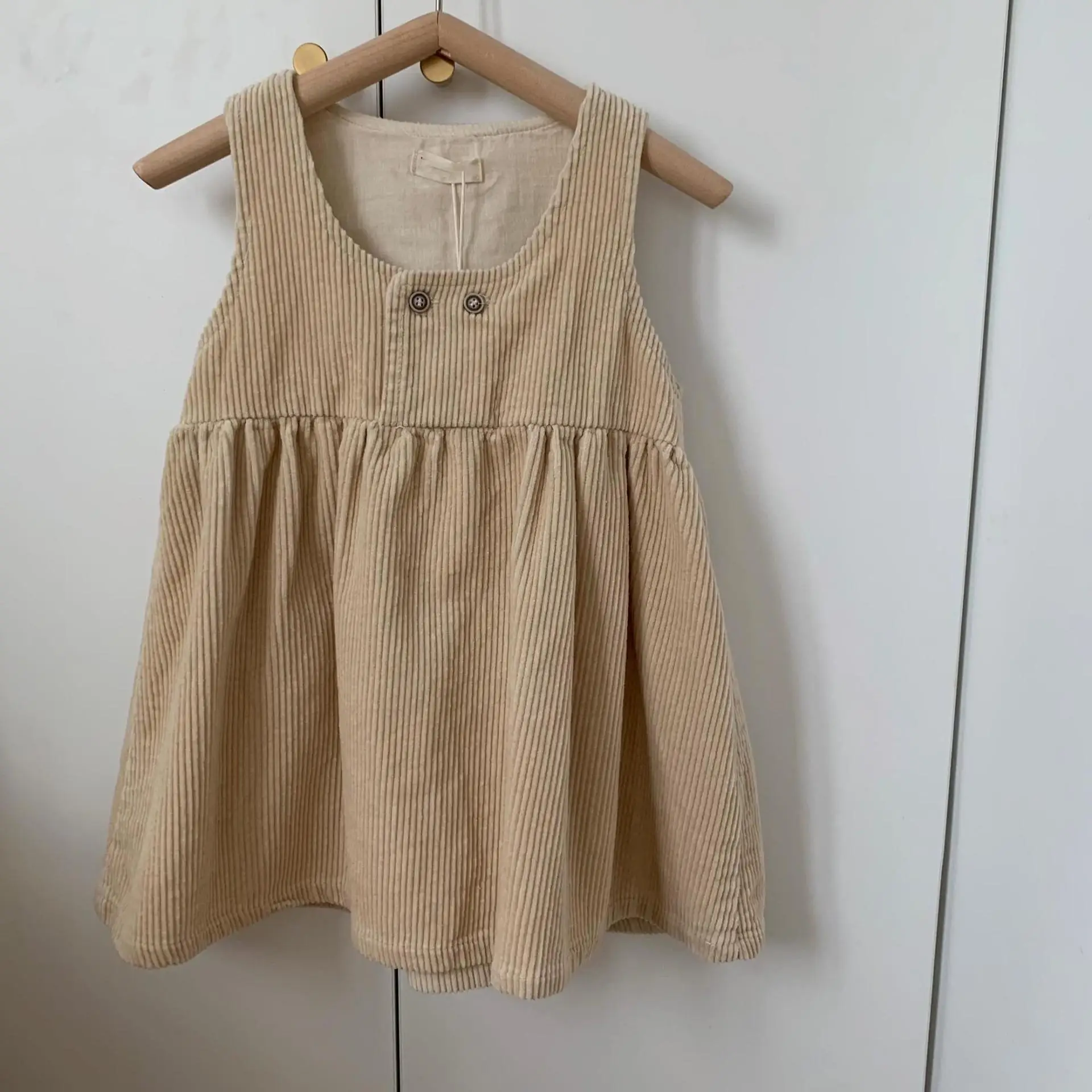 Girl Dress 2024 Korean Style Summer and Spring Girls Sundress Foreign Corduroy Dress Doll Skirt Loose Kids Solid Dress Skirts