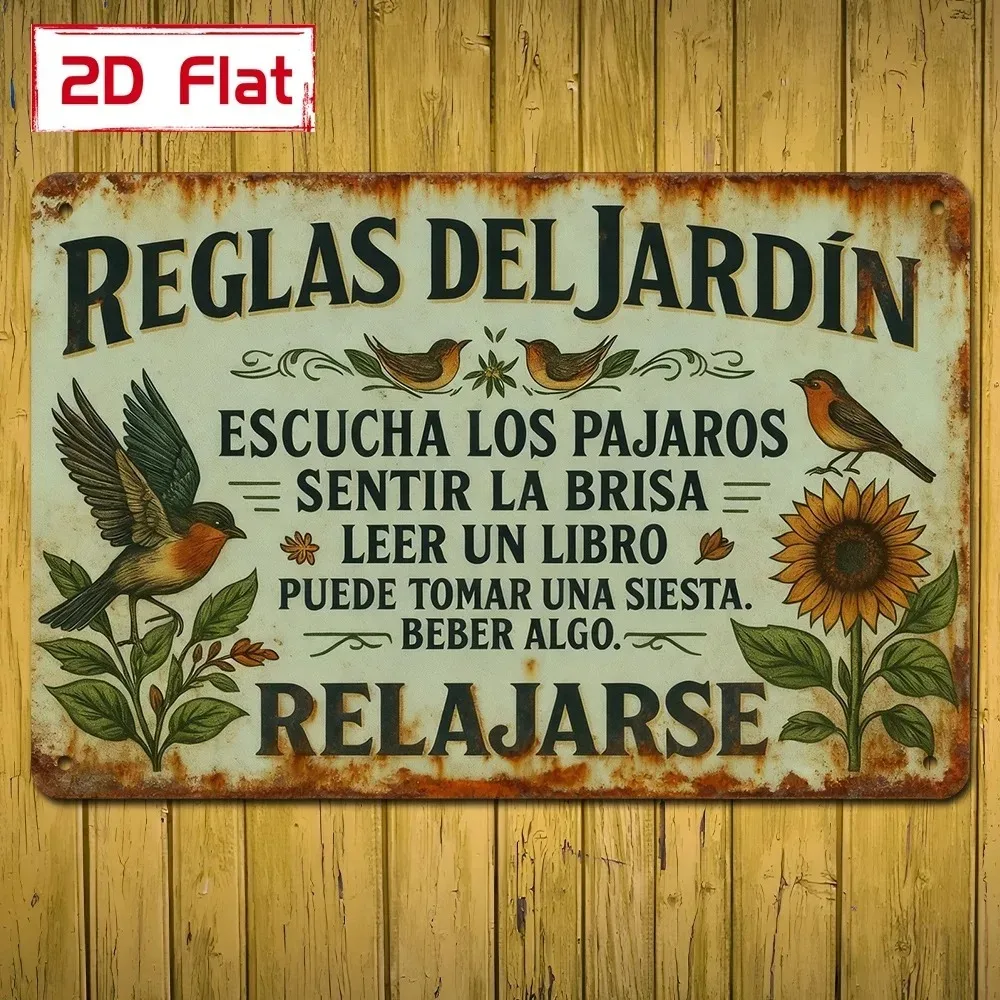Vintage Spanish Garden Rules Sign Aluminum Wall Art 20x30cm Waterproof Rustproof For Patio Yard Porch Home Decor