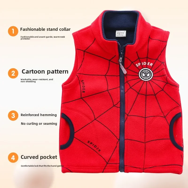 Marvel personality children's Spiderman coat sleeveless jacket boy's thickened thermal outer coat creative vest holiday gift