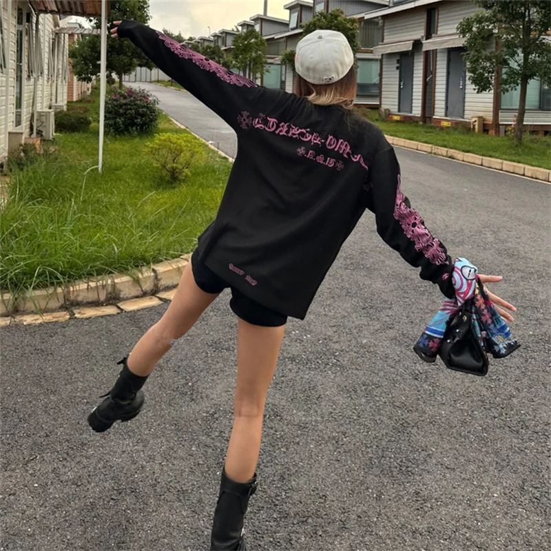 

Loose Long Sleeve T-Shirt Women's Korean Style Cotton Polyester Blend Print Fashionable Top for Autumn Winter