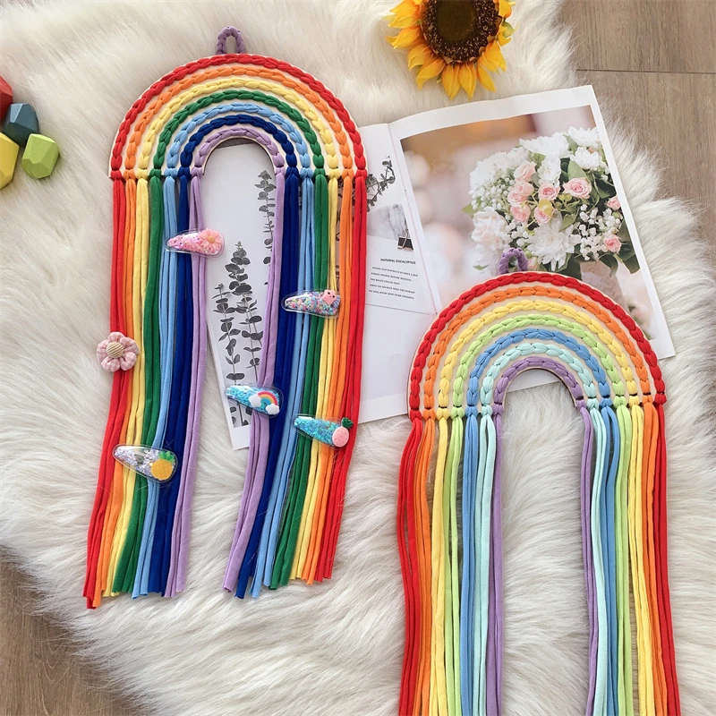 Baby Girl Hair Accessories Rainbow Unicorn Hair Wall Hanging Decor Hair Bows Storage Belt Hair Clips Girl Room Decor Ornament