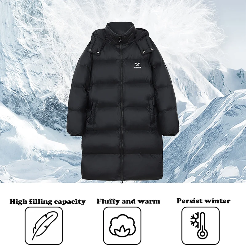 Veidoorn Long Down Jacket for Men Outdoor Winter Daily Clothes Casual Long Sleeve Warm Hooded Coat Hooded Jacket