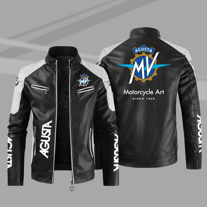 

[European size plus velvet style] Augusta Mv motorcycle logo jacket men's high-end windproof and warm leather jacket