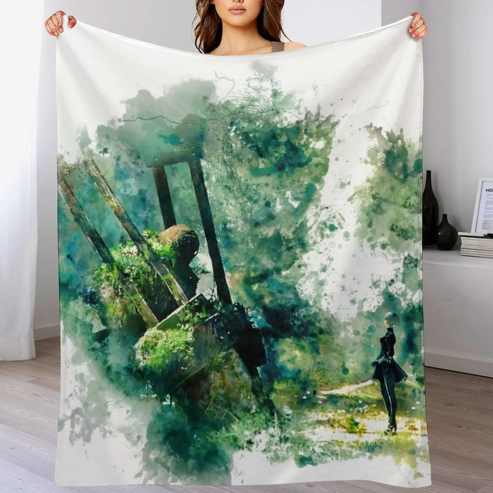 Nier Automata Painting Throw Blanket Weighted bed plaid Bed linens Blankets