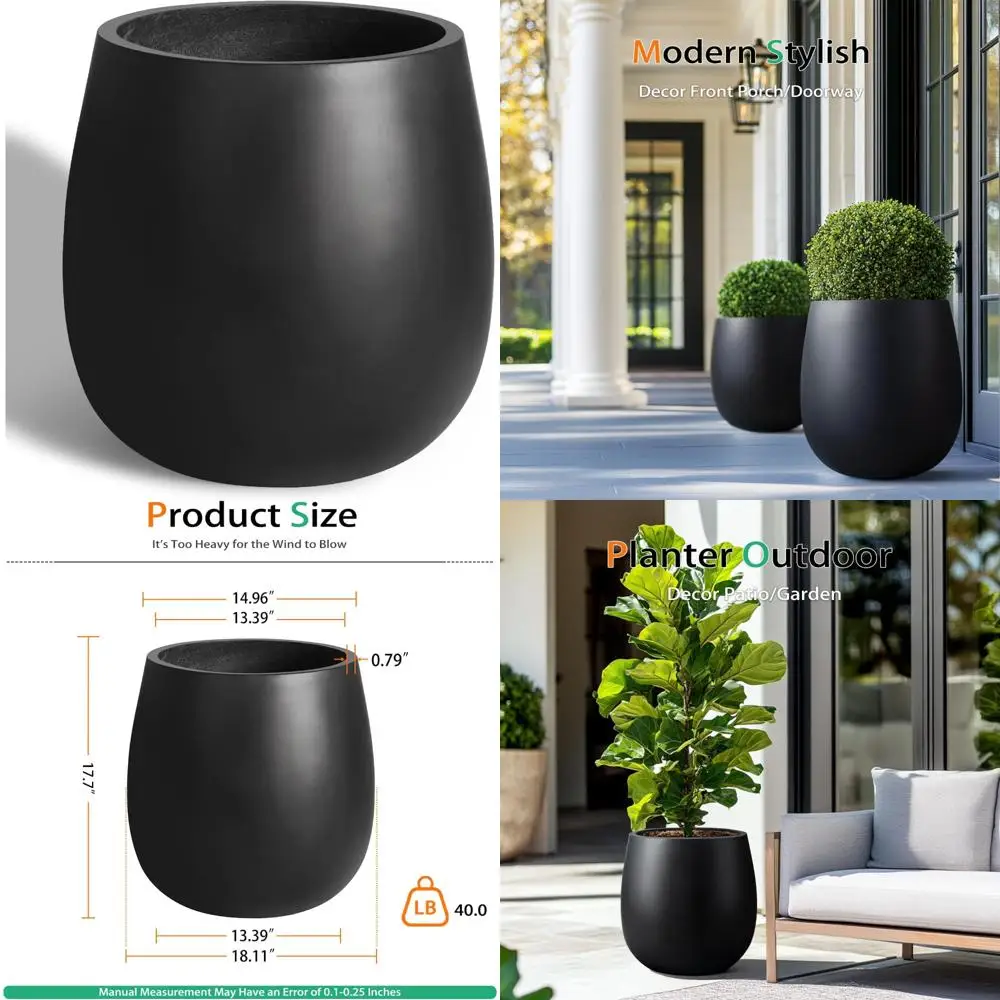 

Большие уличные бетонные горшки, высокие черные цементные цветочные горшки для садов, патио и крыльев