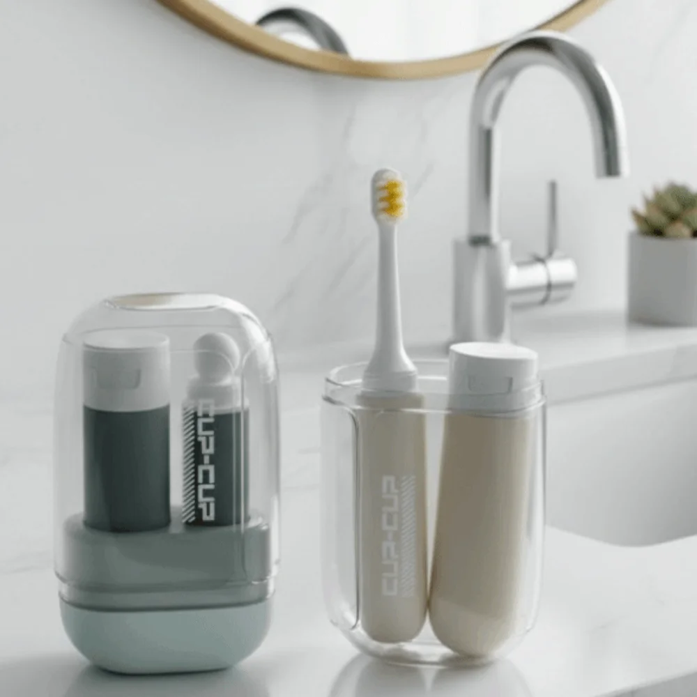 Portable 3 in 1 Travel Toothbrush Set Plastic Space Saving Travel Toothbrush Cup Folding Toothpaste Storage Box Women Men
