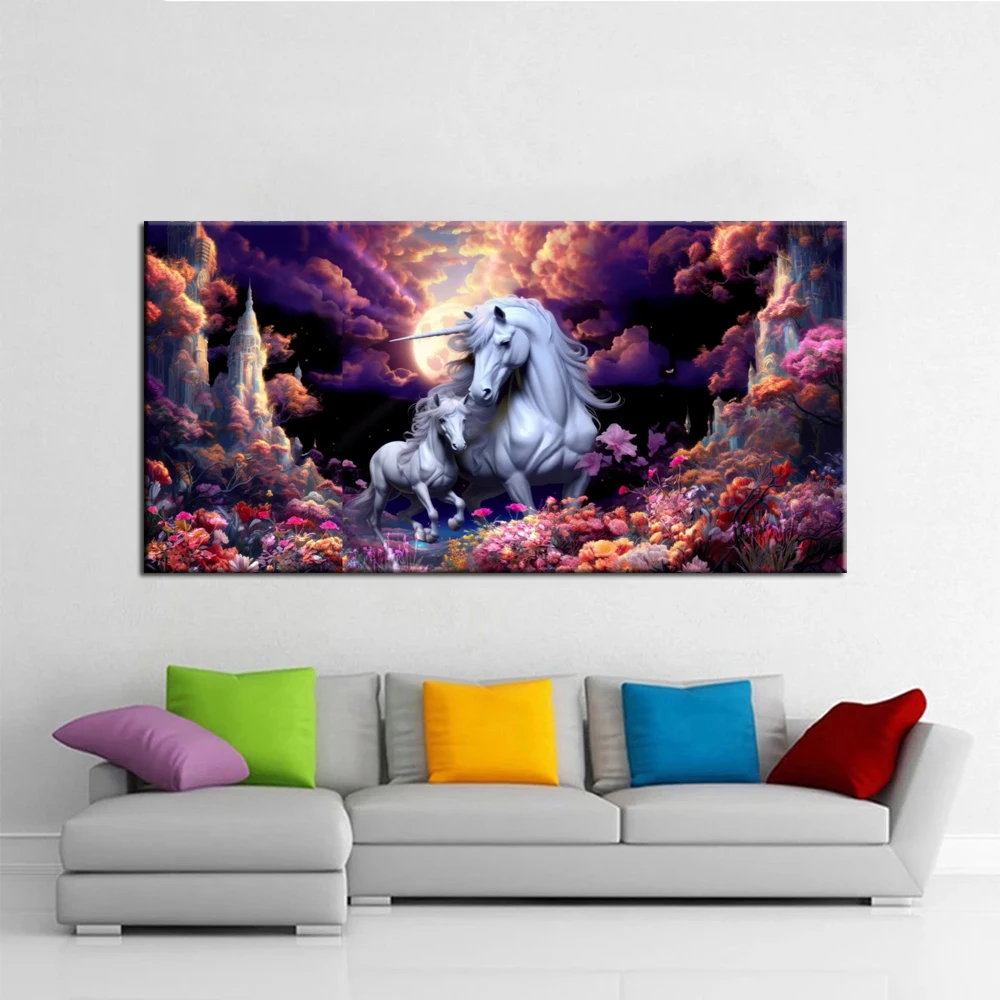 Full Square/Round Drill 5D DIY Diamond Painting Unicorn and Castle Picture Diamond Embroidery Cross Stitch Home Decor