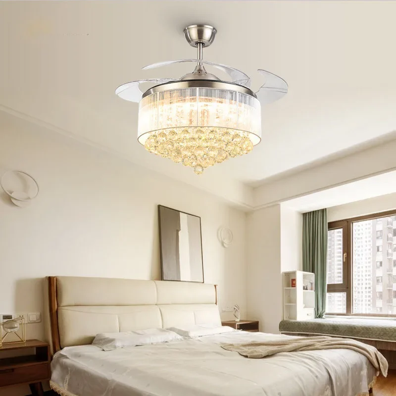 Crystal Ceiling Fan Modern Chandelier Ceiling Fan with Light Remote Control LED Dimmable for Living Dining Room Bedroom