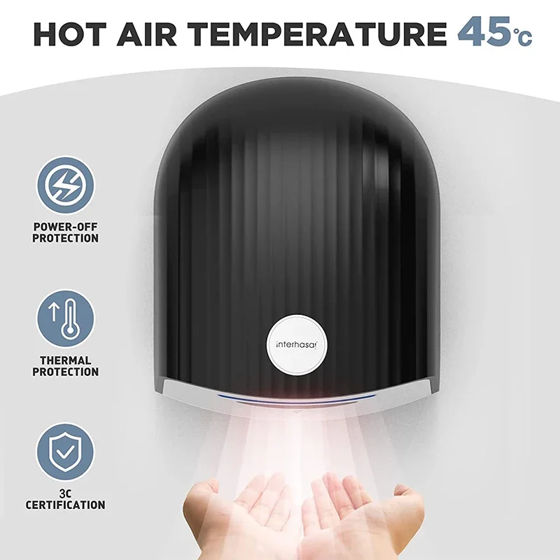 Interhasa! Nuovo asciugamani automatico asciugamani a induzione a parete ad alta velocità a freddo caldo 1200W per wc da bagno commerciale