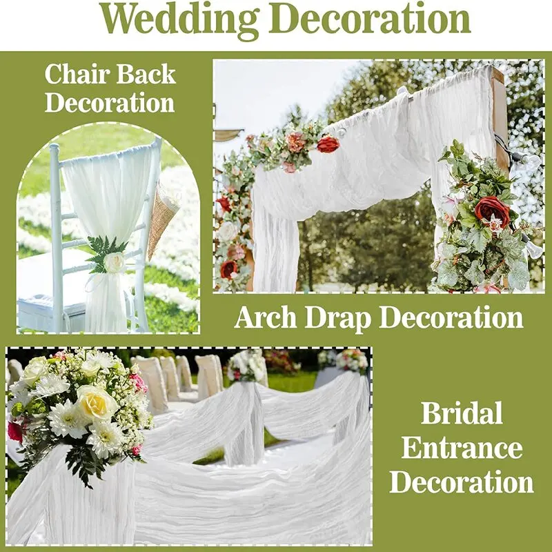 2pc White Sheer Wedding Arch Draping Ceiling Valance Curtain Scarf Backdrop Cheesecloth Table Runner Gauze Xmas Tablecloth Decor