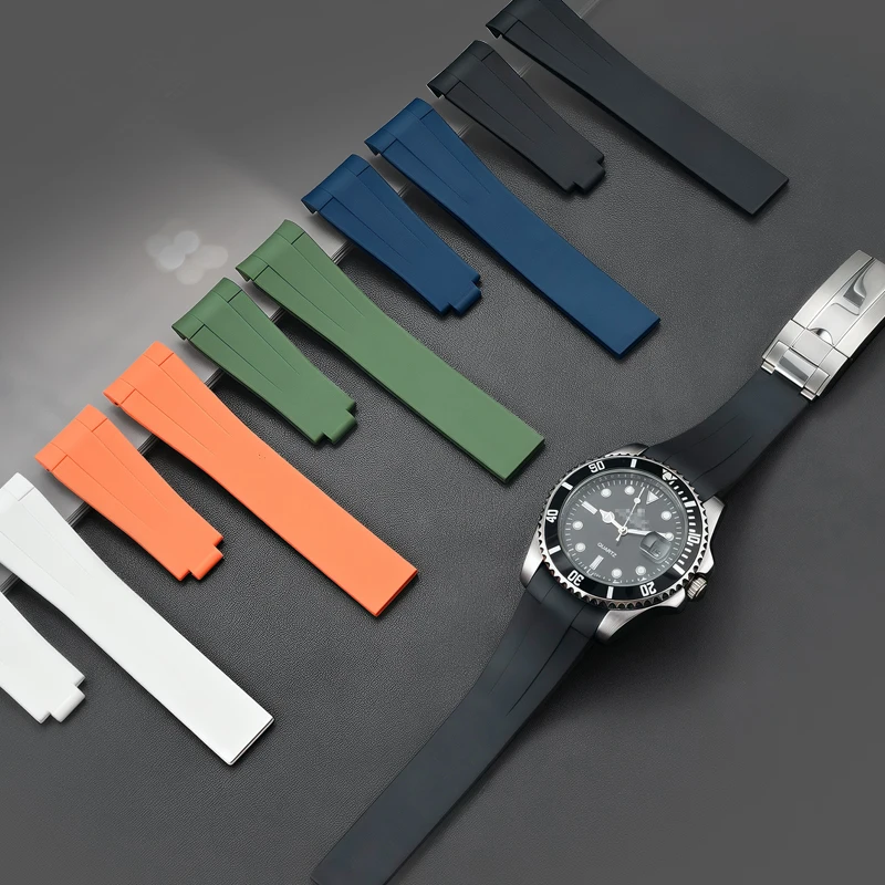 Cinturino per orologio in gomma FKM con estremità curve da 20 mm Cinturino per orologio resistente al sudore per bracciale da polso Rolex Submariner Style e Omega x Swatch
