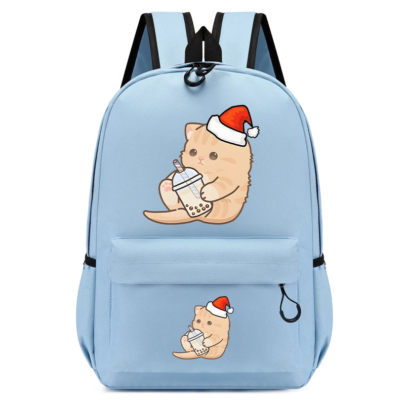 Anime Cartoon Schoolbag para crianças, Boba Kitten, Bubble Tea, Kindergarten Backpack, Back to School Bookbag