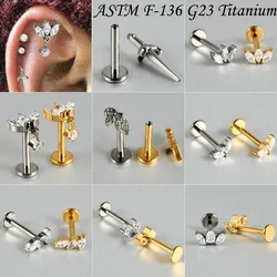 1PC G23 Titanium Water Drop Tree Leaf  Cz  Labret Lip Stud Ear Cartilage Tragus Helix Earring Daith Lobe Piercing Body Jewelry