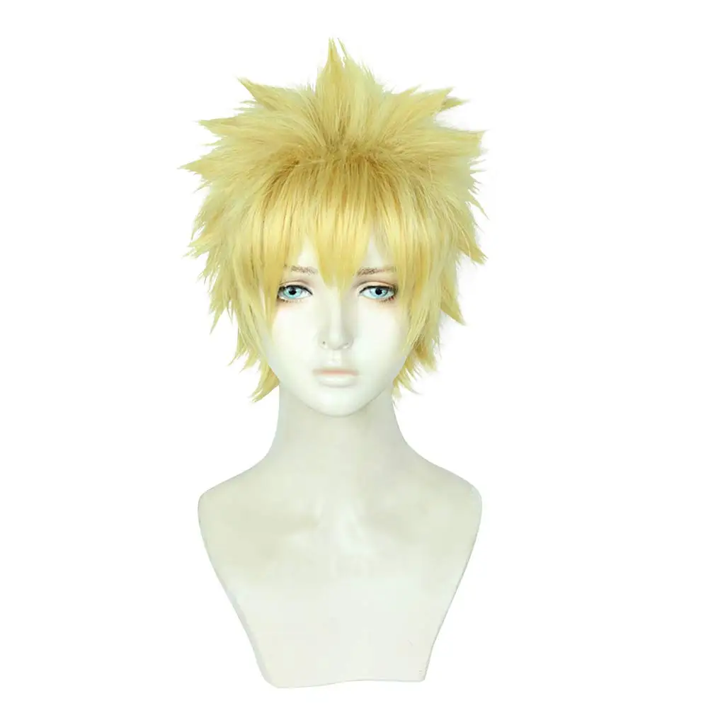 Uzumaki Cosplay Hair Yellow Short Fluffy Layered Hair Heat Resistant Synthetic Kanekalon Hair Wig Anime Cosplay Wig