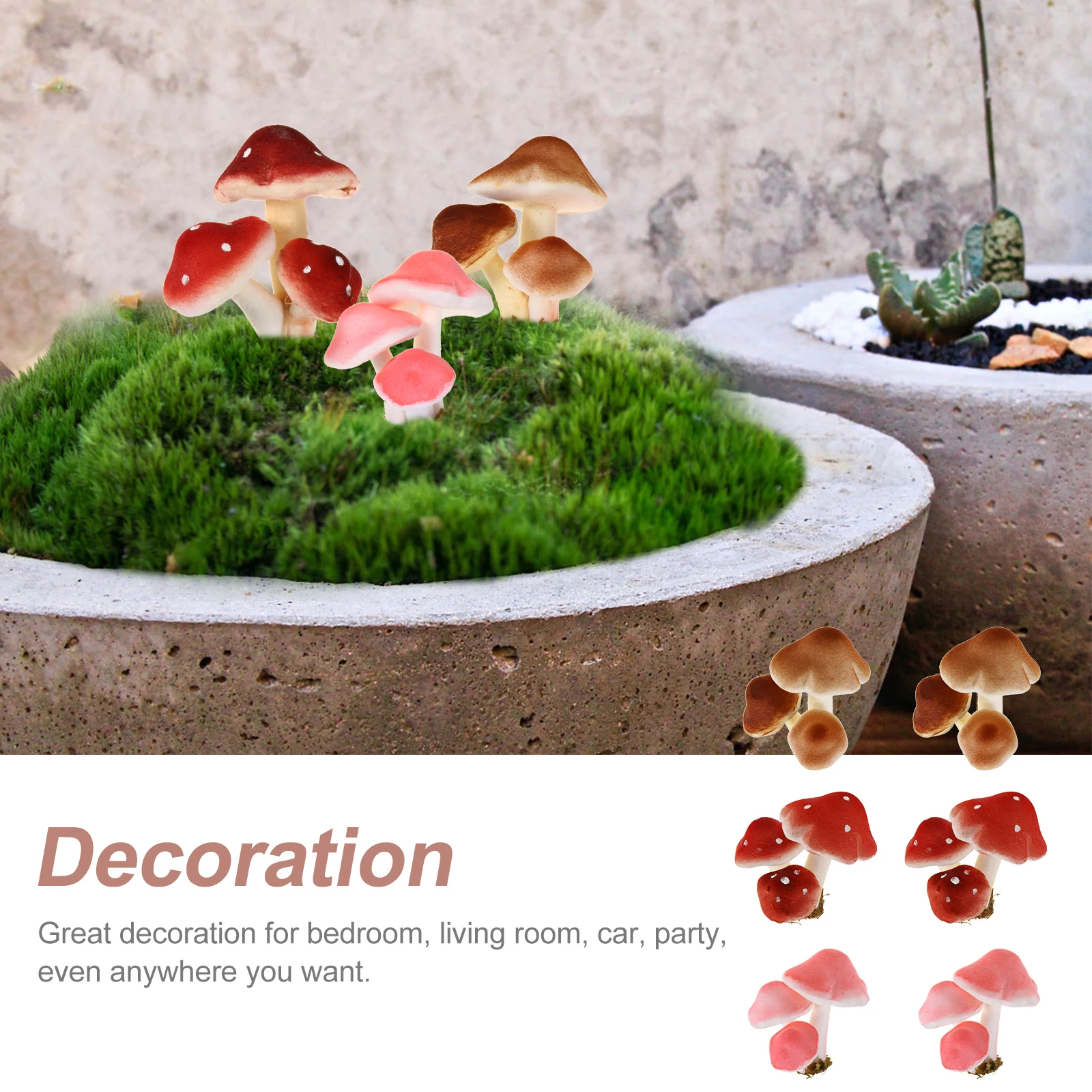 

6 Pcs Simulated Mushroom Home Decor Ornaments Pink Decorative Mushrooms Craft Foam Fake Food Figurines Crafts