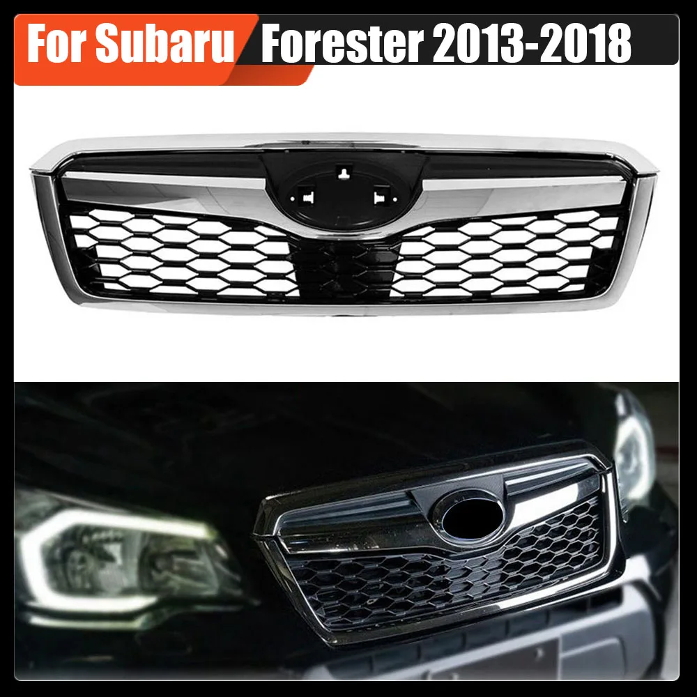 

GLoss Black W. Chrome Frame ABS Sti Style Front Grill Mesh Kit Upper Bumper Grille Racing Grills For Subaru Forester 2013-2018