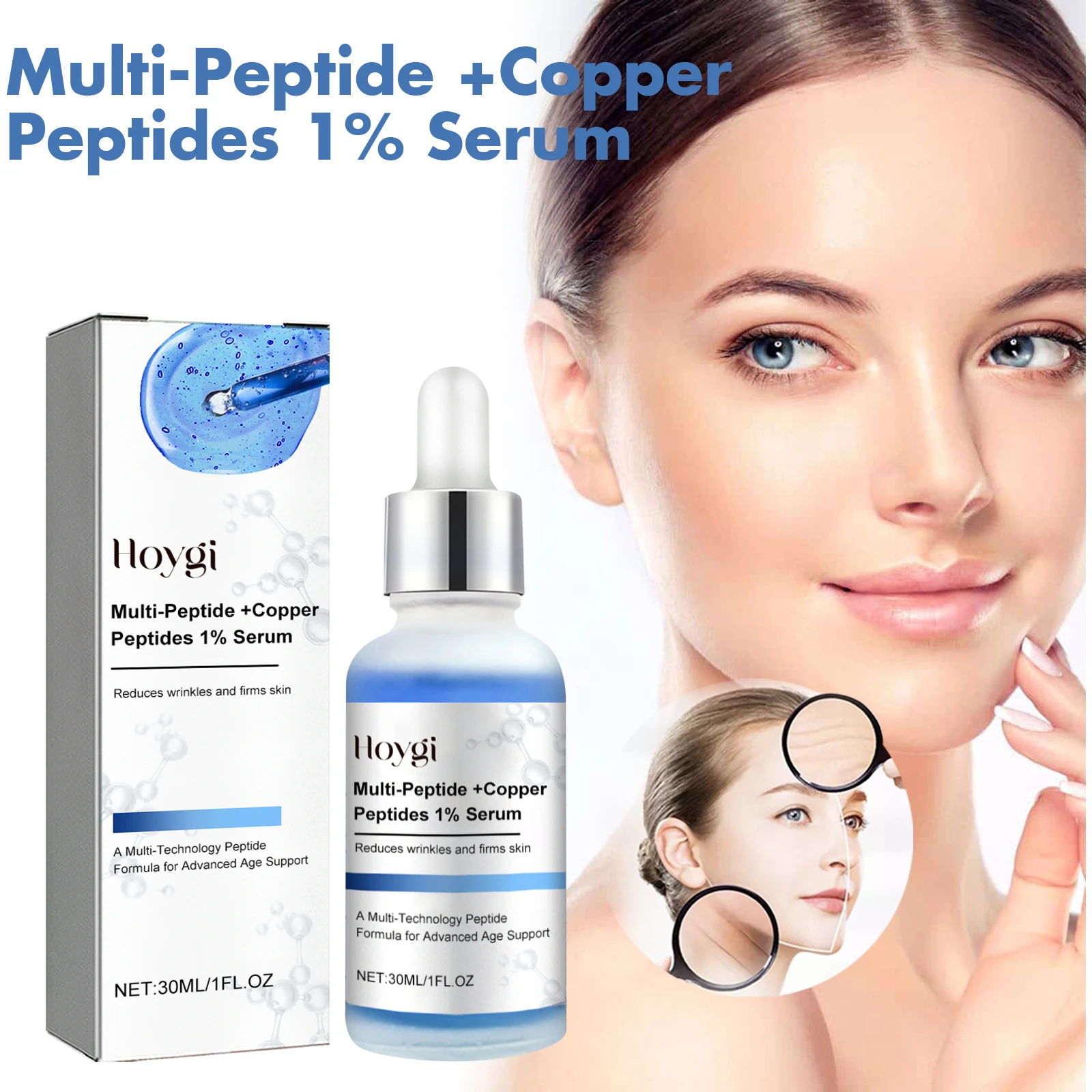 Blue Copper Peptide Serum Anti Wrinkle Shrink Pores Skin Care Rejuvenation Hyaluronic Acid Brightening Spot Moisturizing Serum