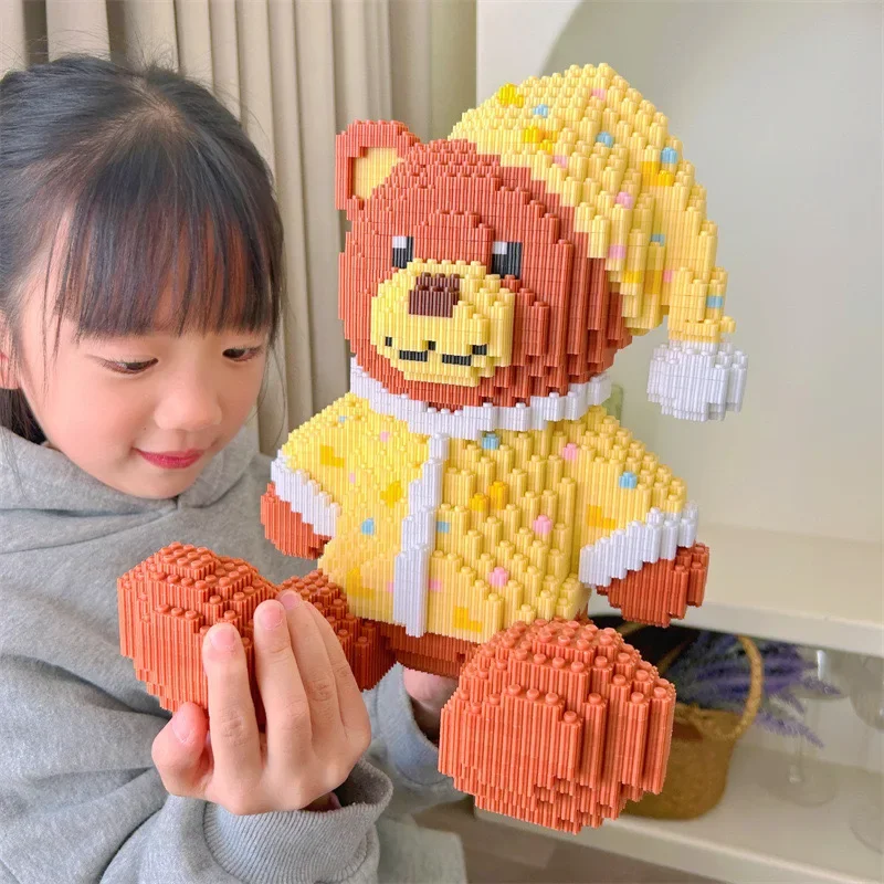 28cm Gray Goodnight Little Bear Children\'s Toy Building Block Small Particle Brick 3D Little Bear Model Kids Gift