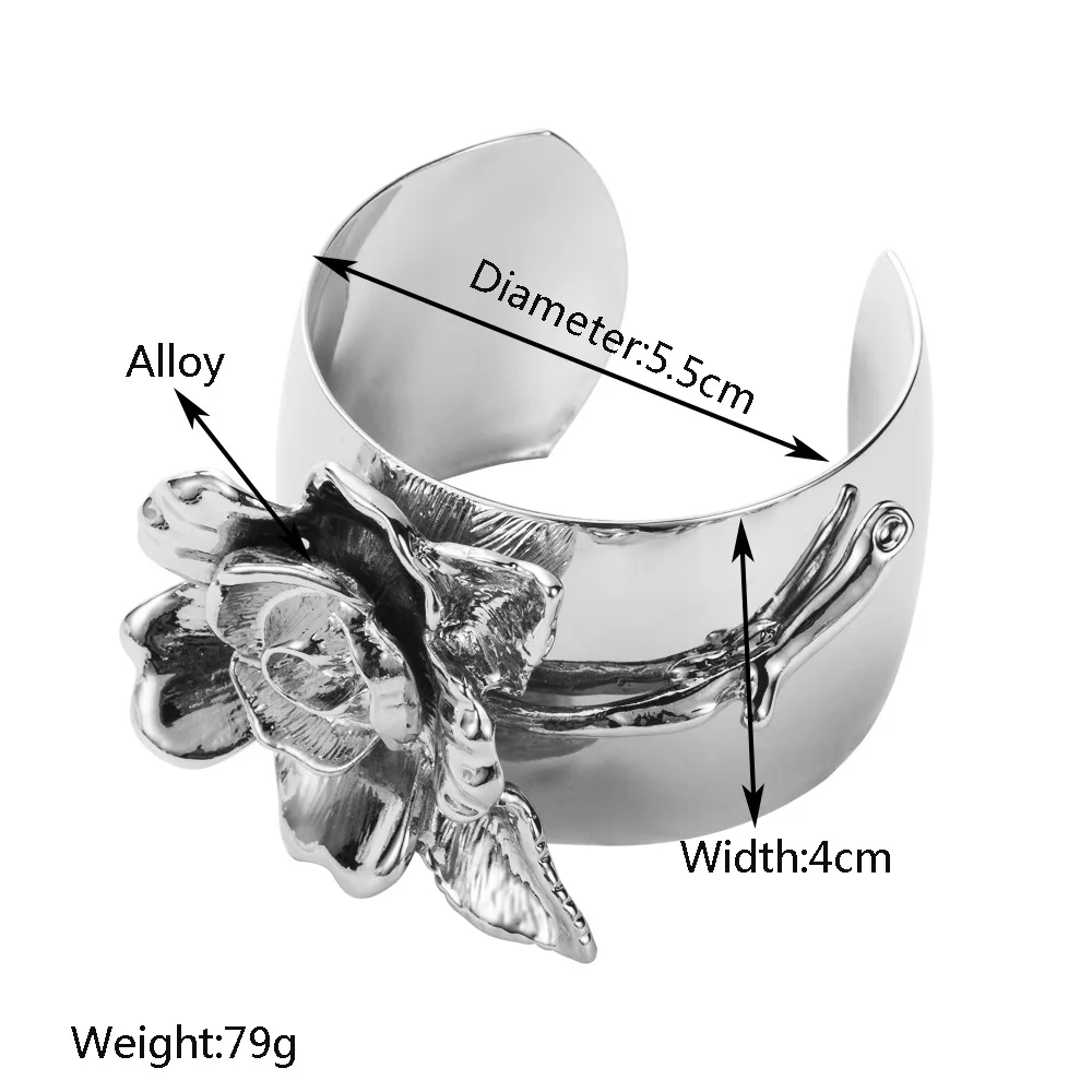 3次元のバラの大きなカフブレスレット,北欧スタイル,ヨーロッパ,アメリカのファッション