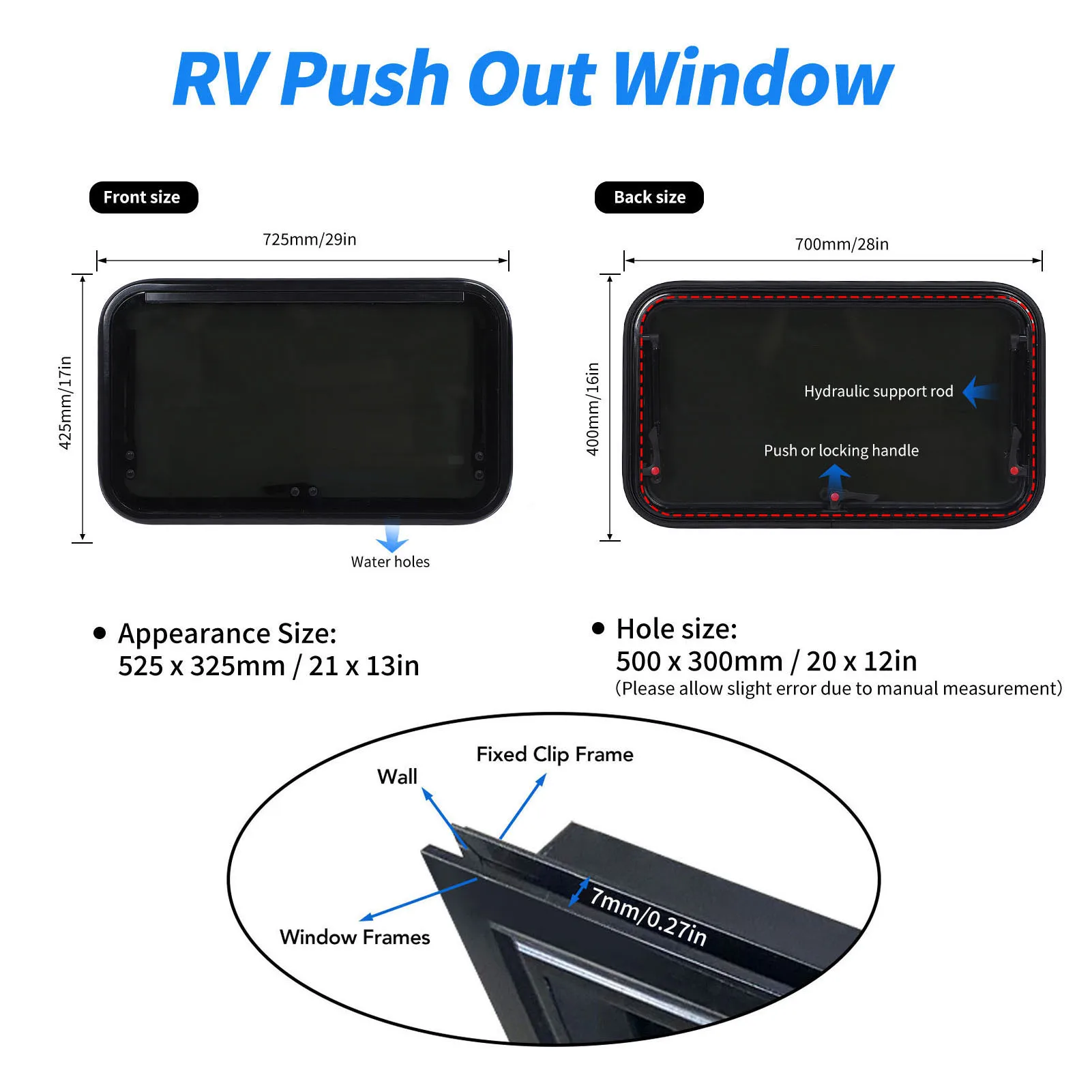 28X16 بوصة RV نافذة إطار من سبائك الألومنيوم الزجاج المقسى حجب الشمس مع قضيب دعم هيدروليكي للمقطورة متنقل #5