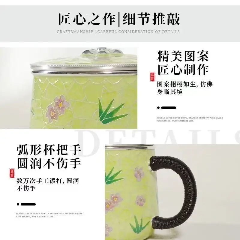 Handmade cloisonn é cloisonn é enamel flower bamboo plum double clear tea jar cup new Chinese style gift box